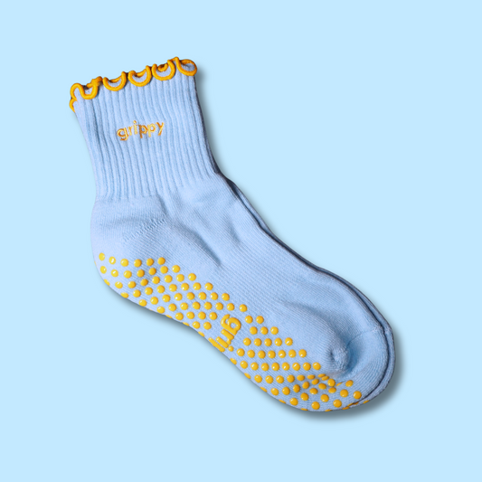 Blue and Yellow Pilates Ruffle Grip Socks