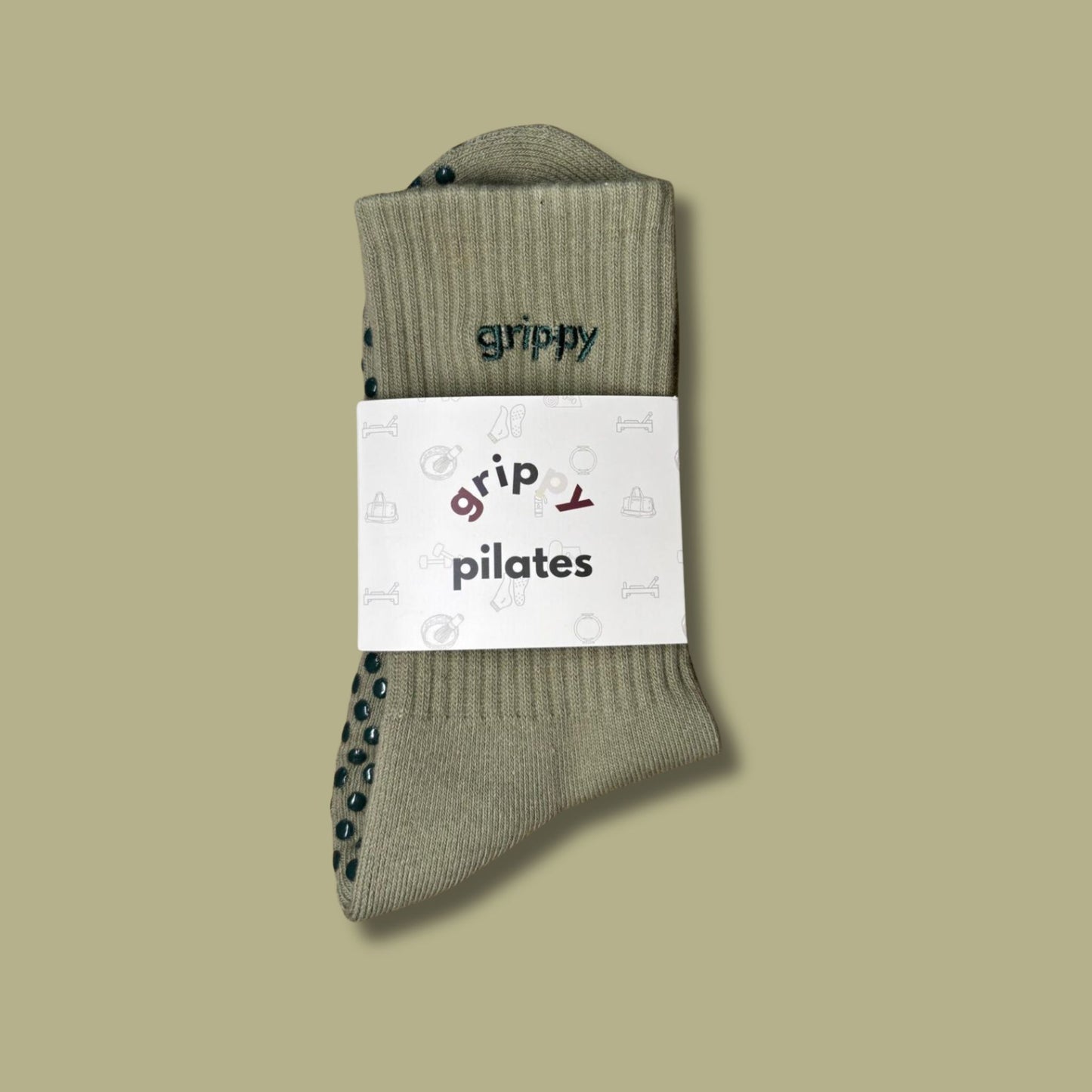Khaki Pilates Grip Socks