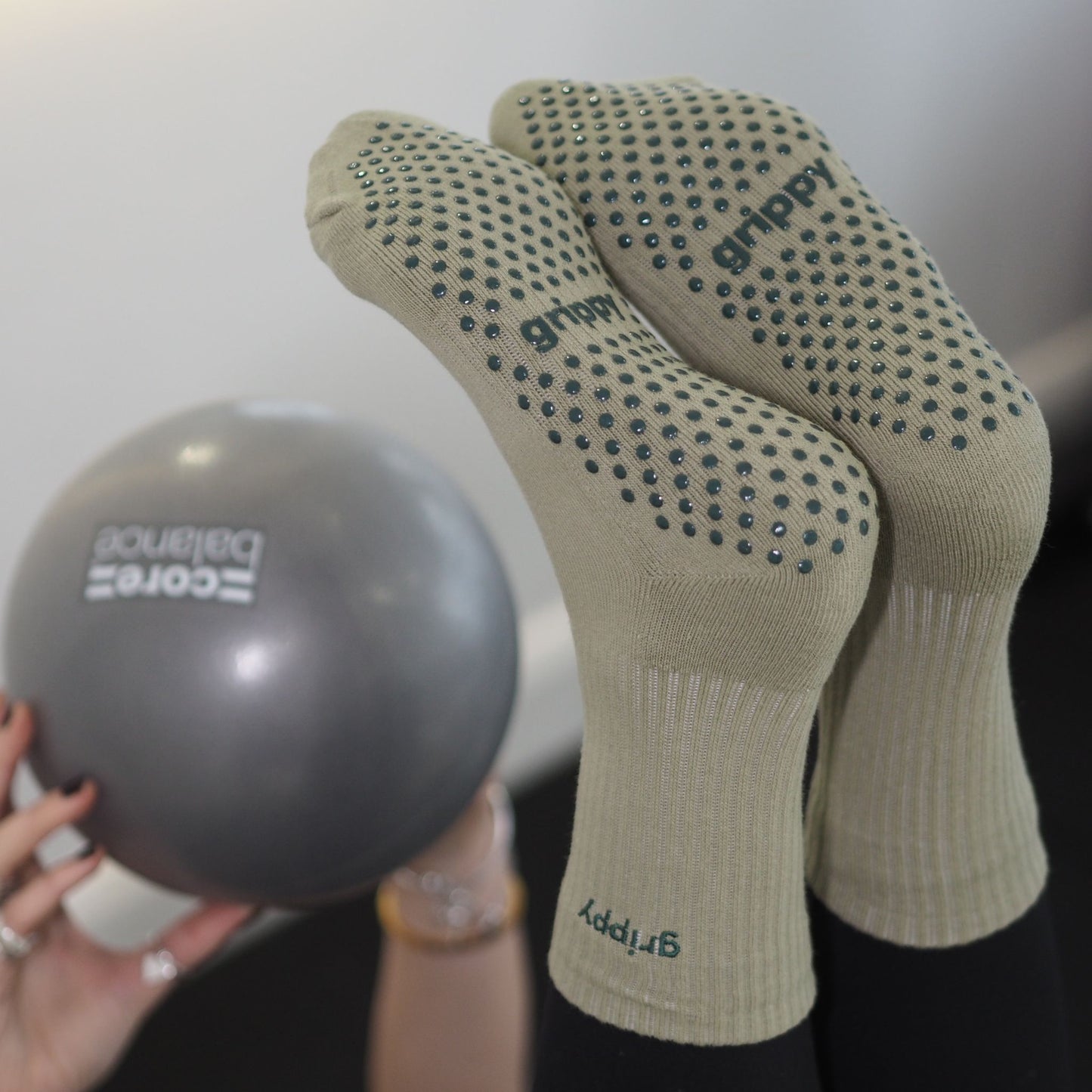 Khaki Pilates Grip Socks