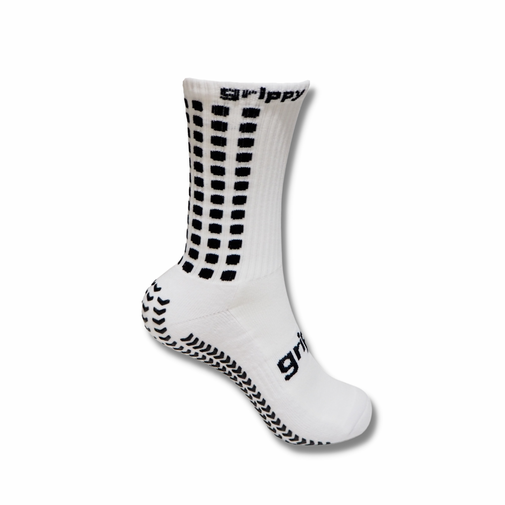 Grippy Sports White Football Grip Socks Medial View