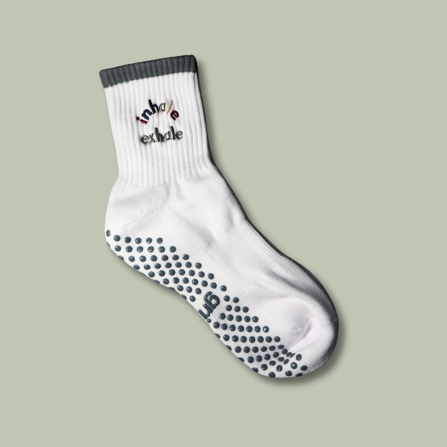Inhale Exhale White Pilates Grip Socks