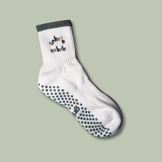 Inhale Exhale White Pilates Grip Socks