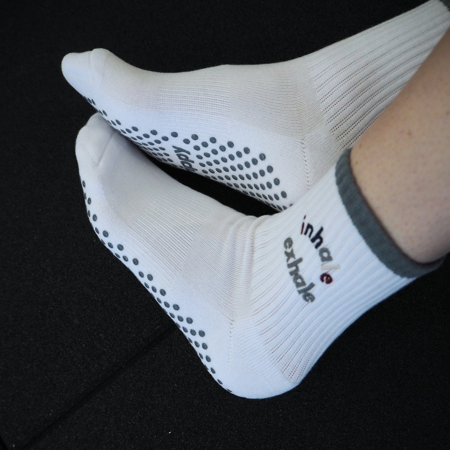 Inhale Exhale White Pilates Grip Socks