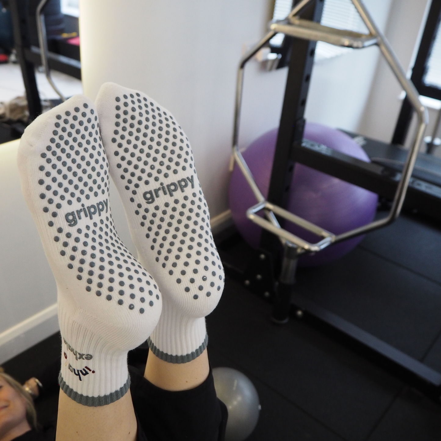 Inhale Exhale White Pilates Grip Socks