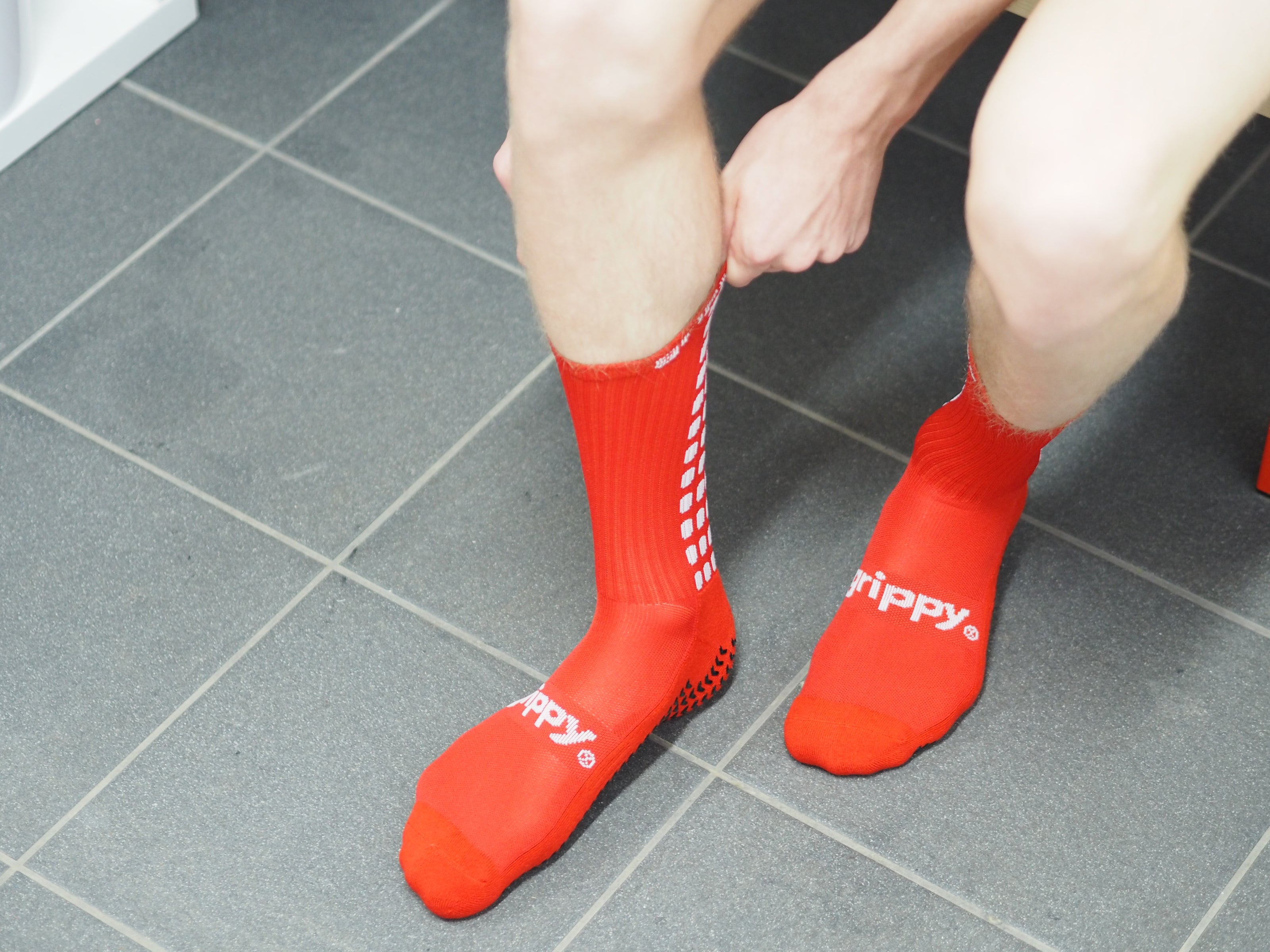 Red football grip socks non slip soccer training socks